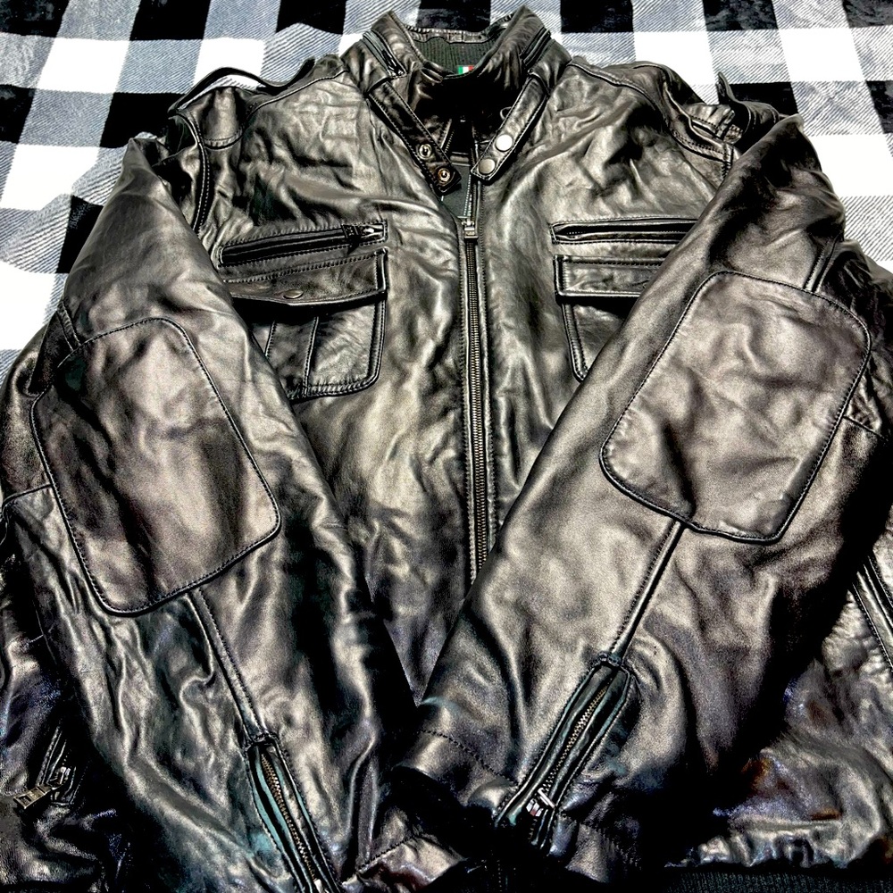Knoles and Carter Black Leather Italian Lamb Skin Coat